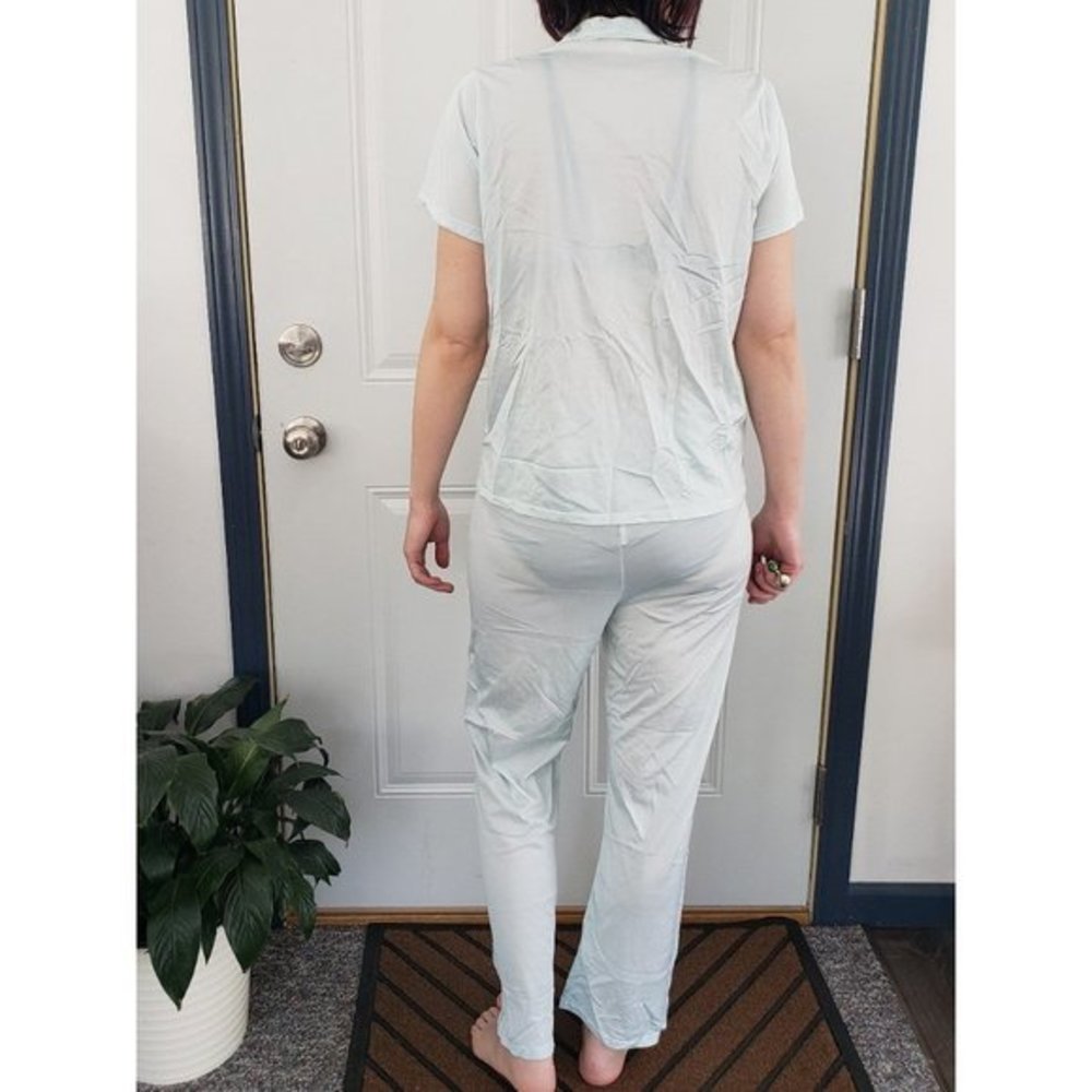 Vintage Baby Blue Satin Pajamas - Picture 3 of 4